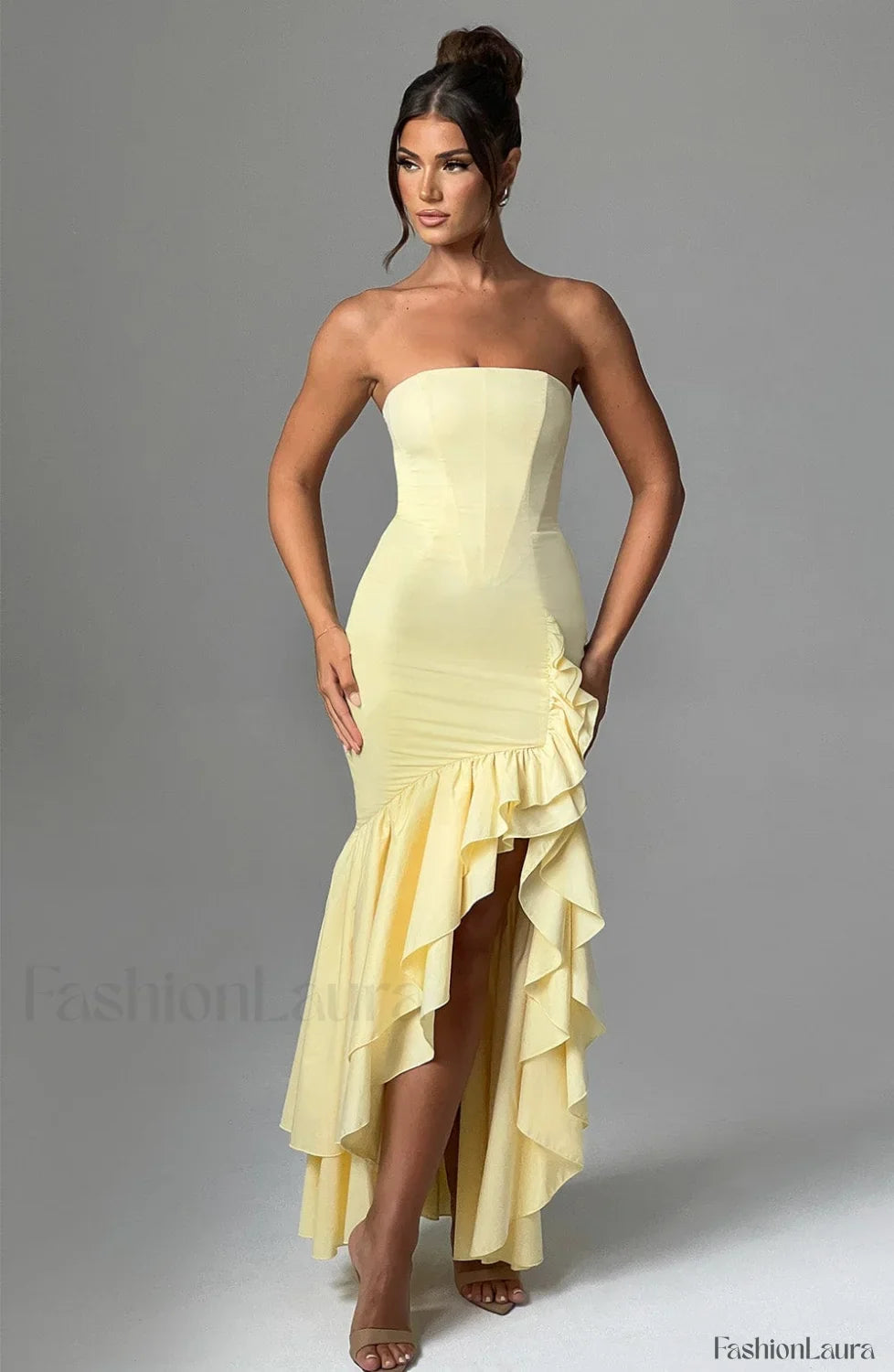 Angelina Maxi Graceful Dress - Lemon