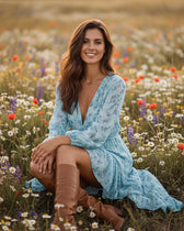 Floral Deep V-Neck Long Sleeve High Low Midi Dress 5