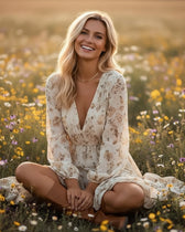 Floral Deep V-Neck Long Sleeve High Low Midi Dress 7