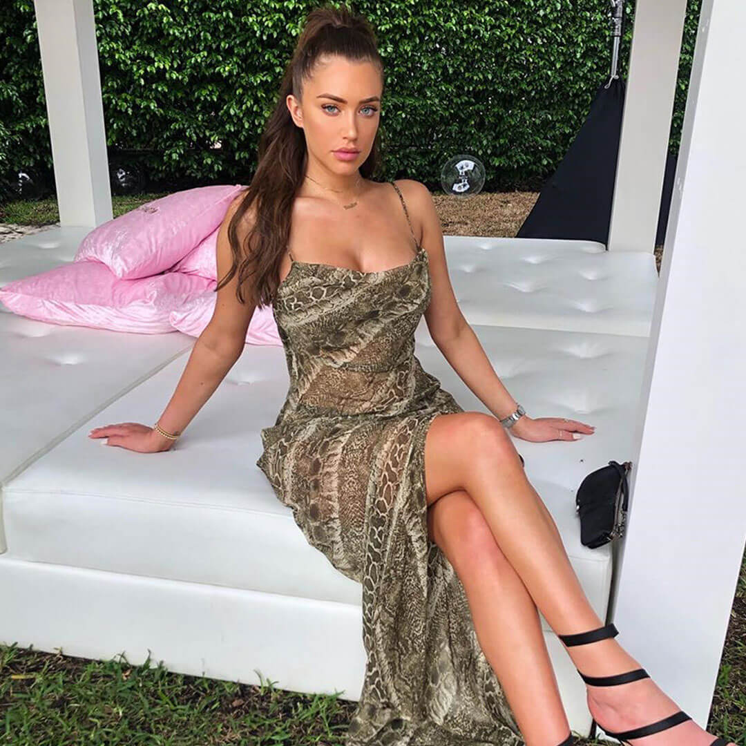 Snake Print Cowl Neck Spaghetti Strap Sheer High Split Maxi Slip Dress