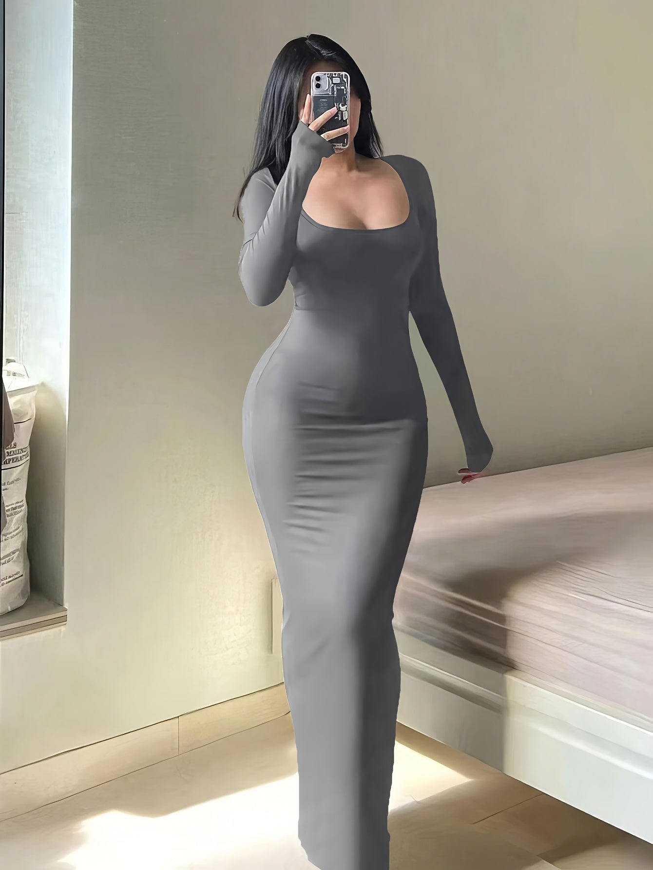 Anaís Elegant Autumn Dress with A-line and Long Sleeves for Women