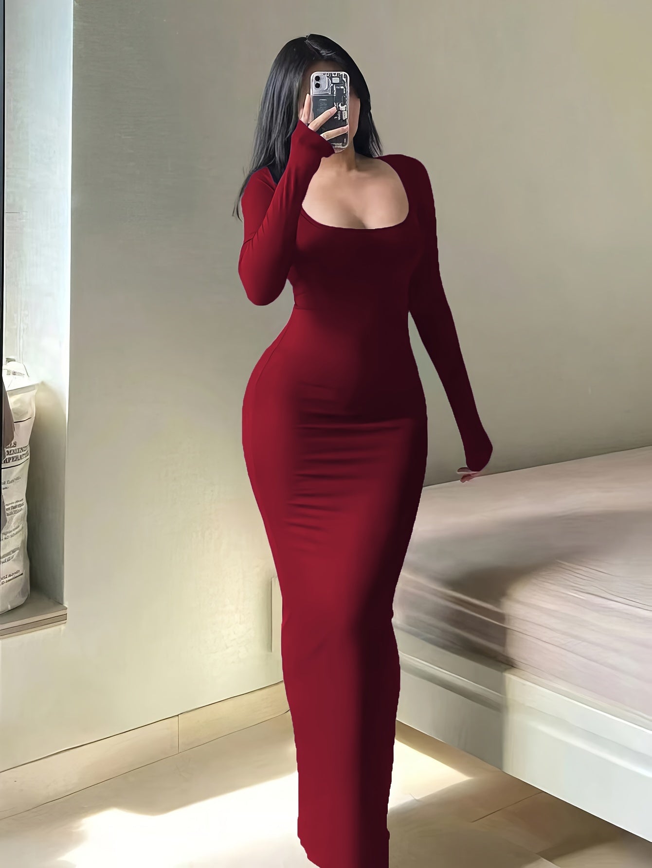 Anaís Elegant Autumn Dress with A-line and Long Sleeves for Women