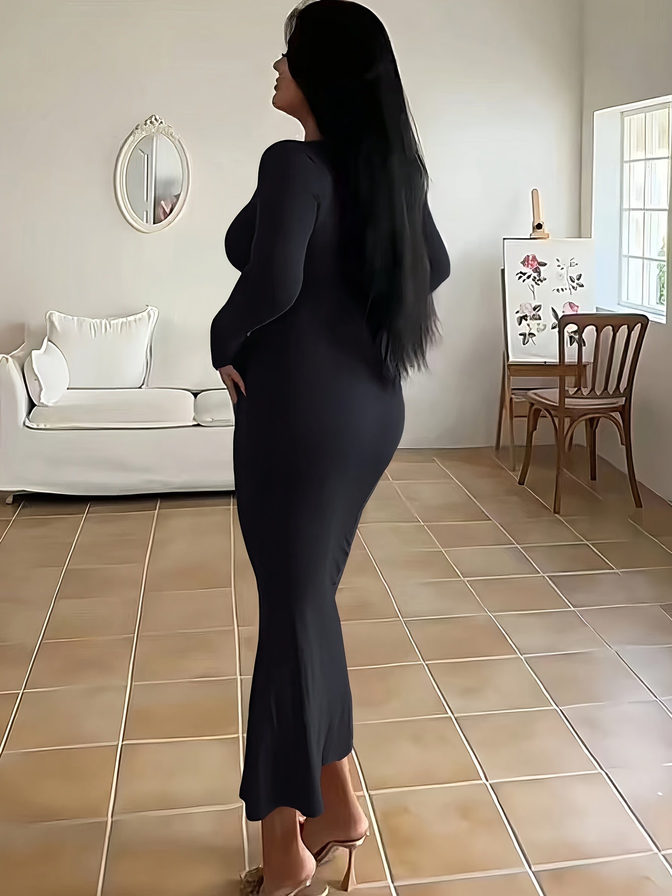 Anaís Elegant Autumn Dress with A-line and Long Sleeves for Women