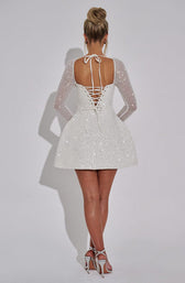 Sequin Square Neck Long Sleeve Fit and Flare Mini Dress 2