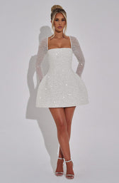 Sequin Square Neck Long Sleeve Fit and Flare Mini Dress