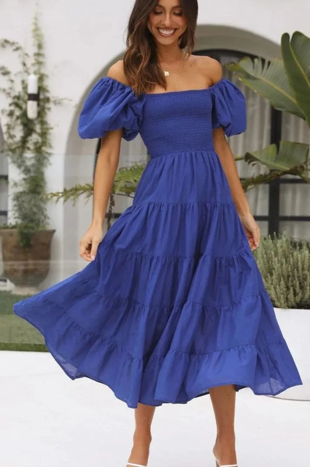 Anne Elegant Tiered Dress S / Navy