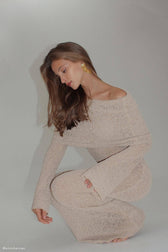 Textured Knit Off Shoulder Long Sleeve Column Maxi Dress 2