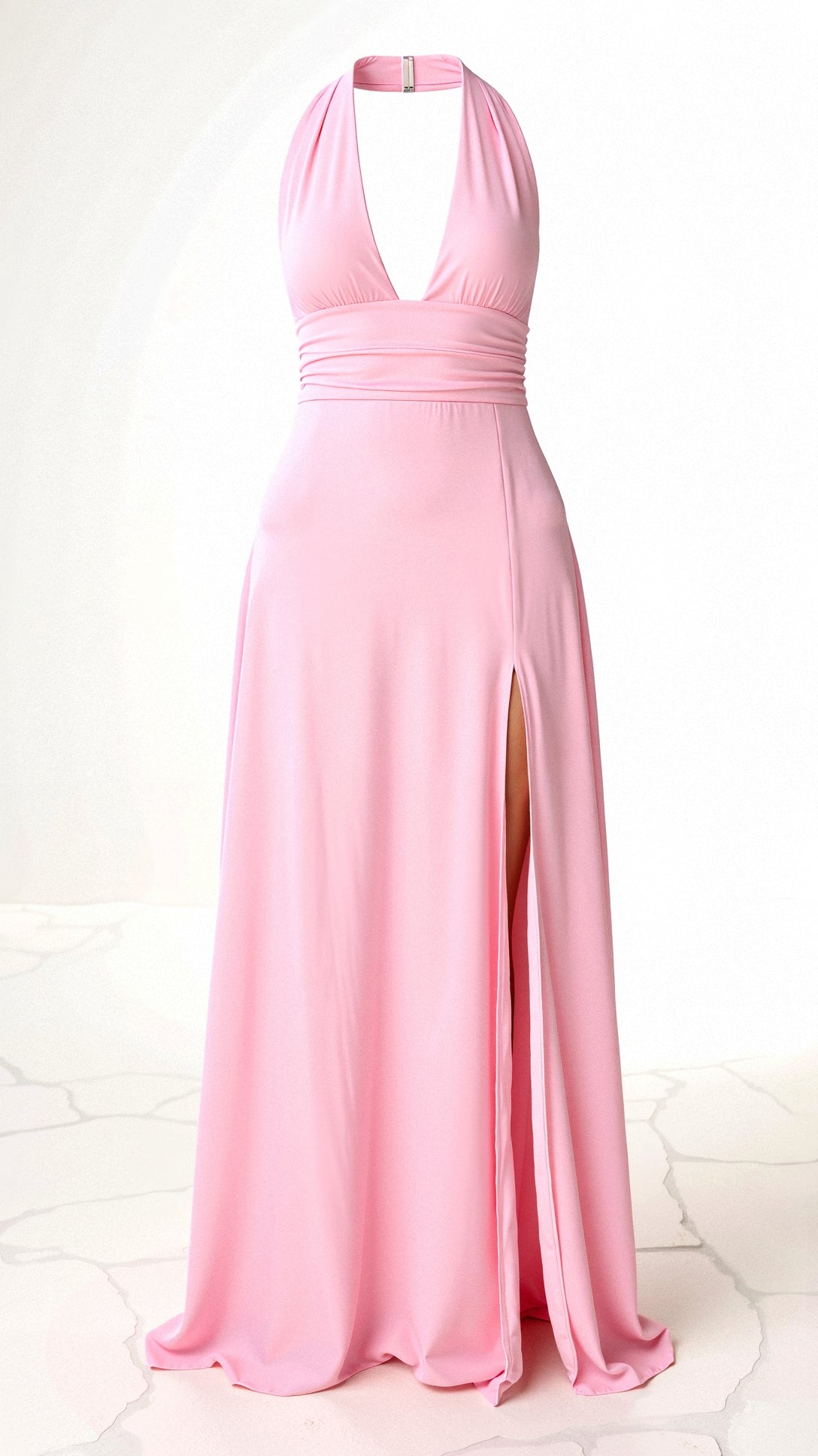Waleska Elevated Maxi Halter Dress V Neck and Slit Chic Silhouette Collection