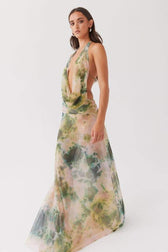 Tie Dye Halter Neck Deep V-Neck Backless Maxi Dress 5