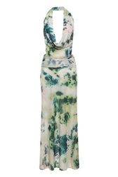 Tie Dye Halter Neck Deep V-Neck Backless Maxi Dress 9