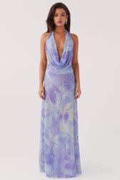 Tie Dye Halter Neck Deep V-Neck Backless Maxi Dress 12