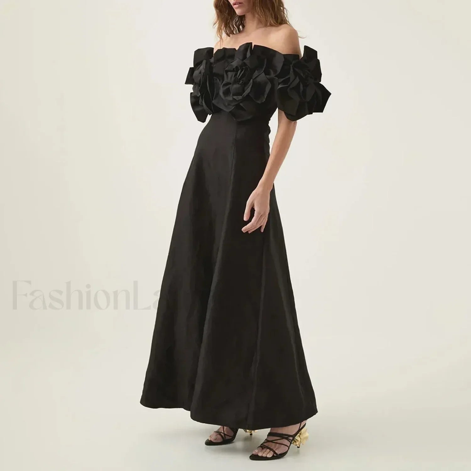 Applique Solid Slash Maxi Dress