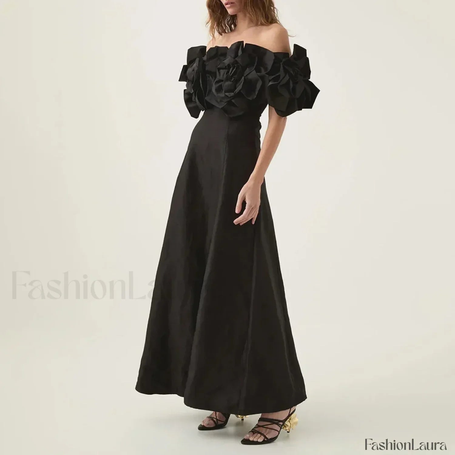Applique Solid Slash Maxi Dress
