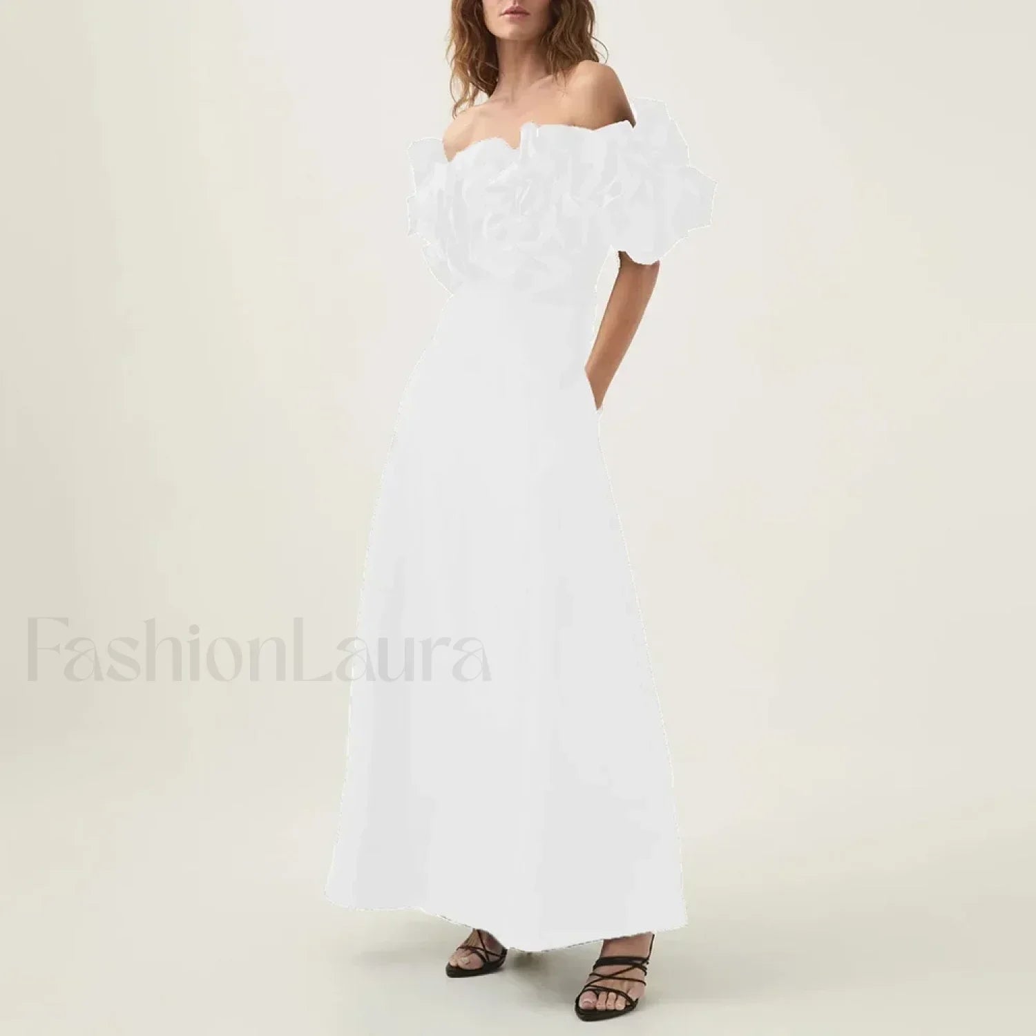 Applique Solid Slash Maxi Dress