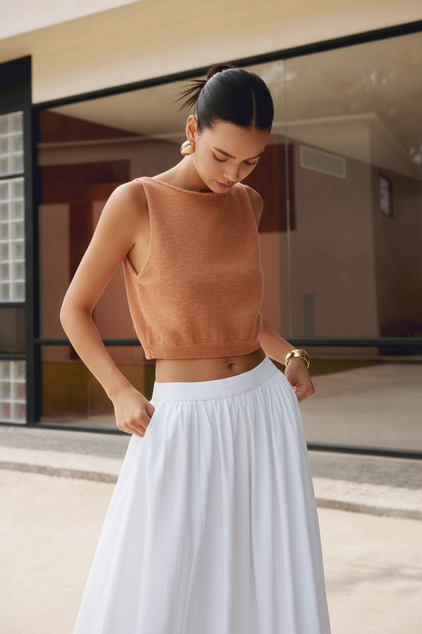 Stylish White Sleeveless Crop Top with Soft Fabric and Tailored Fit - Jamota