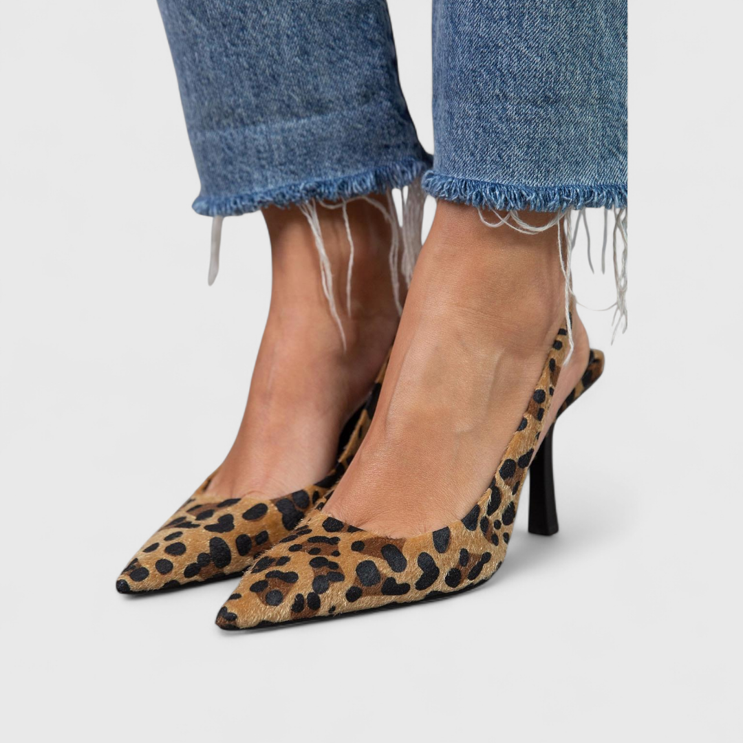Leopard Print Pointed Toe Slingback Stiletto Pumps