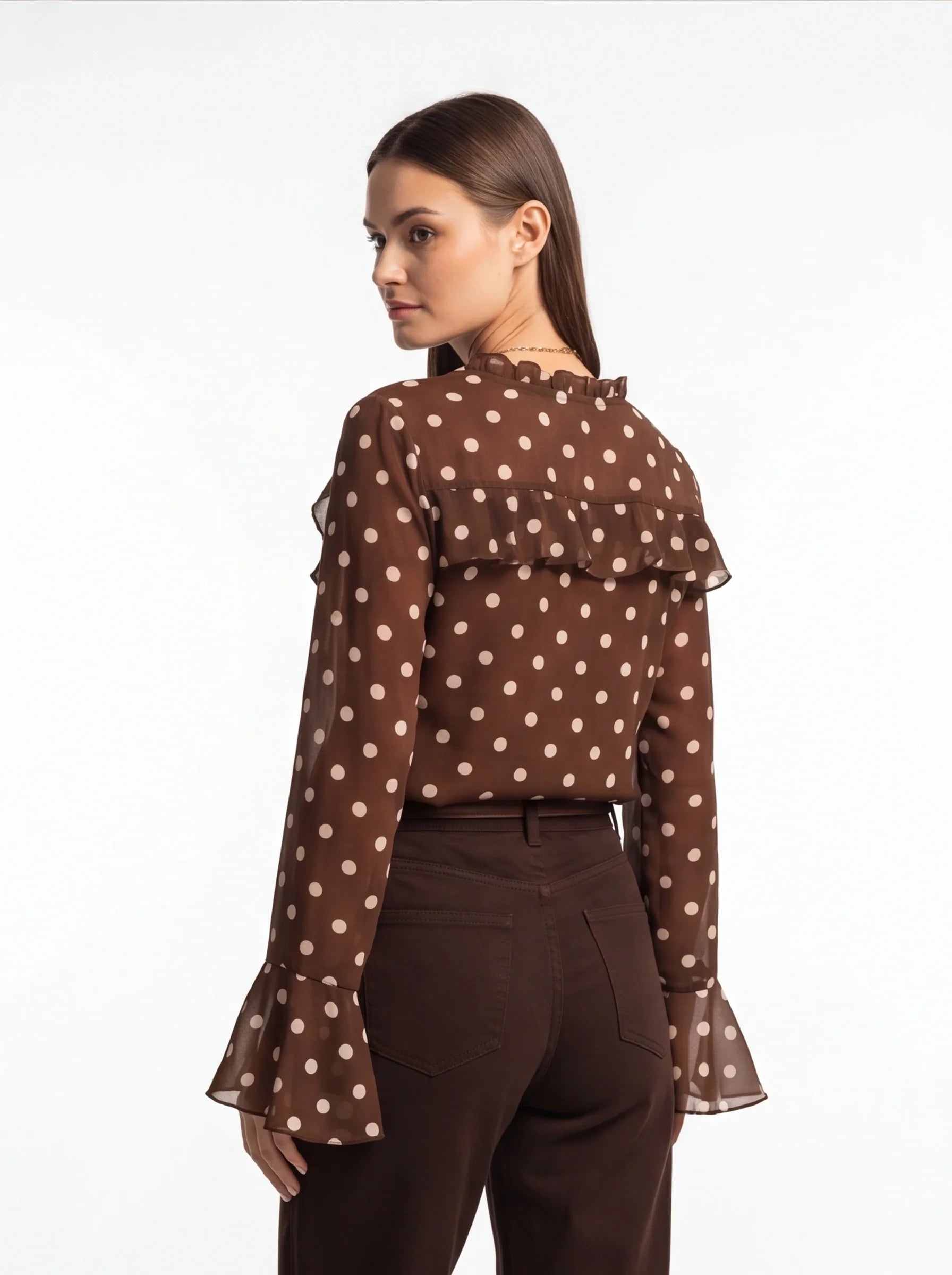 Elegant Vintage Polka Dot Blouse with Soft Fabric and Button Detail