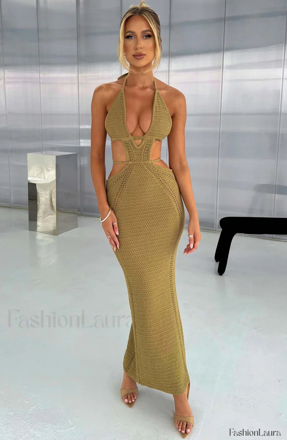 Arabella Maxi Graceful Dress - Khaki