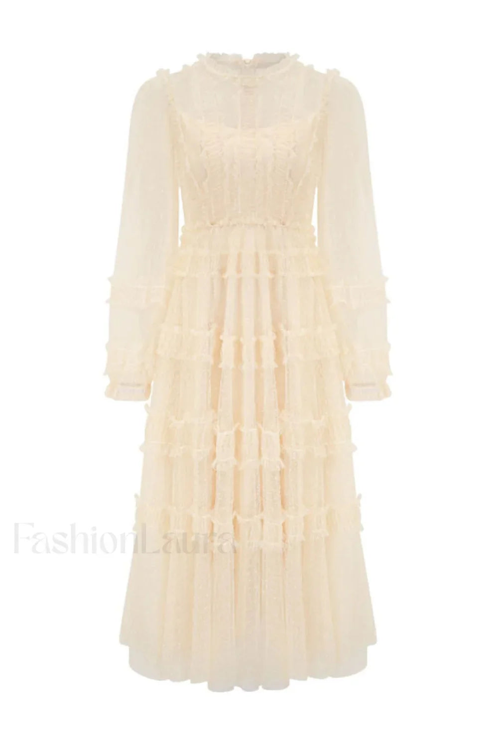 Araceli Long Stylish Sleeve Midi Dress S / Apricot