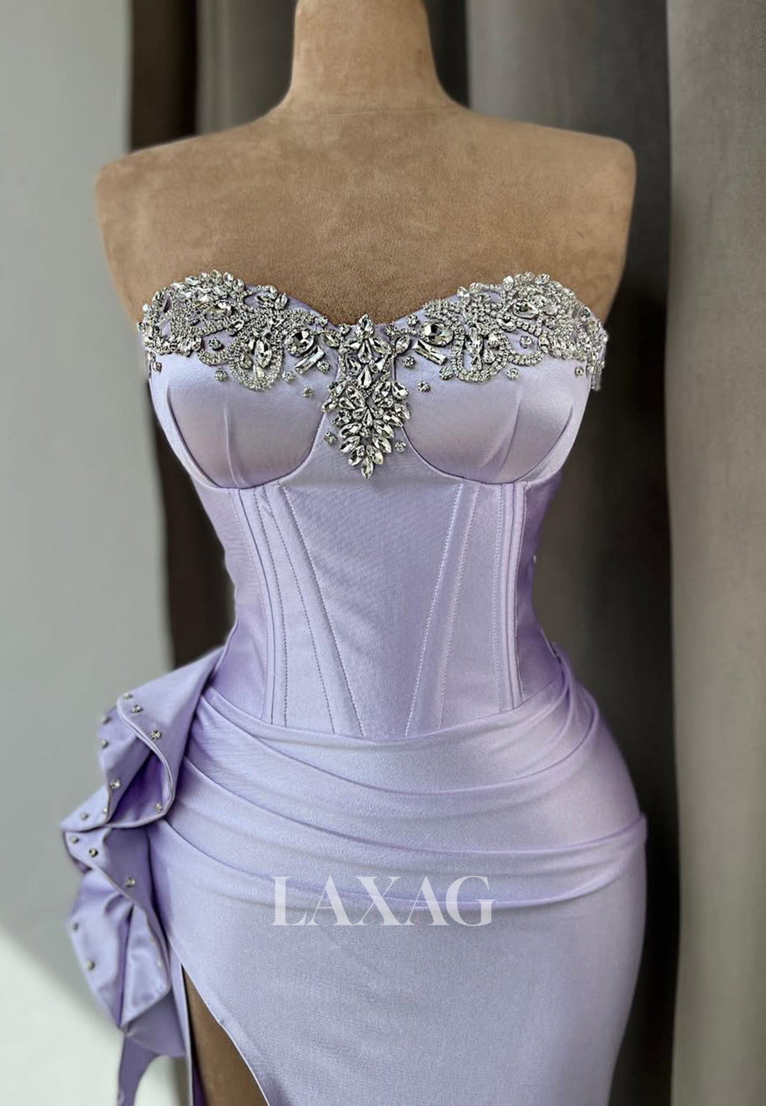 Off-Shoulder Sleeveless Beaded Pleated Party Gowns Sweetheart Floor-Length Mermaid Prom Dress