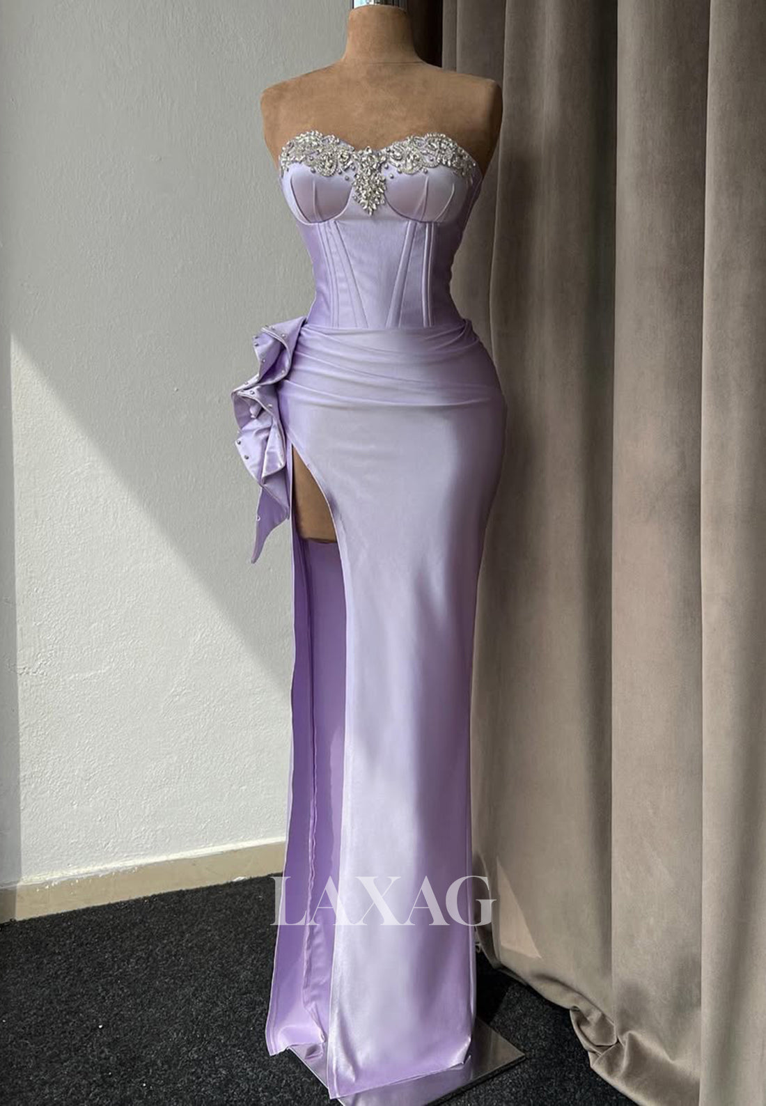 Off-Shoulder Sleeveless Beaded Pleated Party Gowns Sweetheart Floor-Length Mermaid Prom Dress