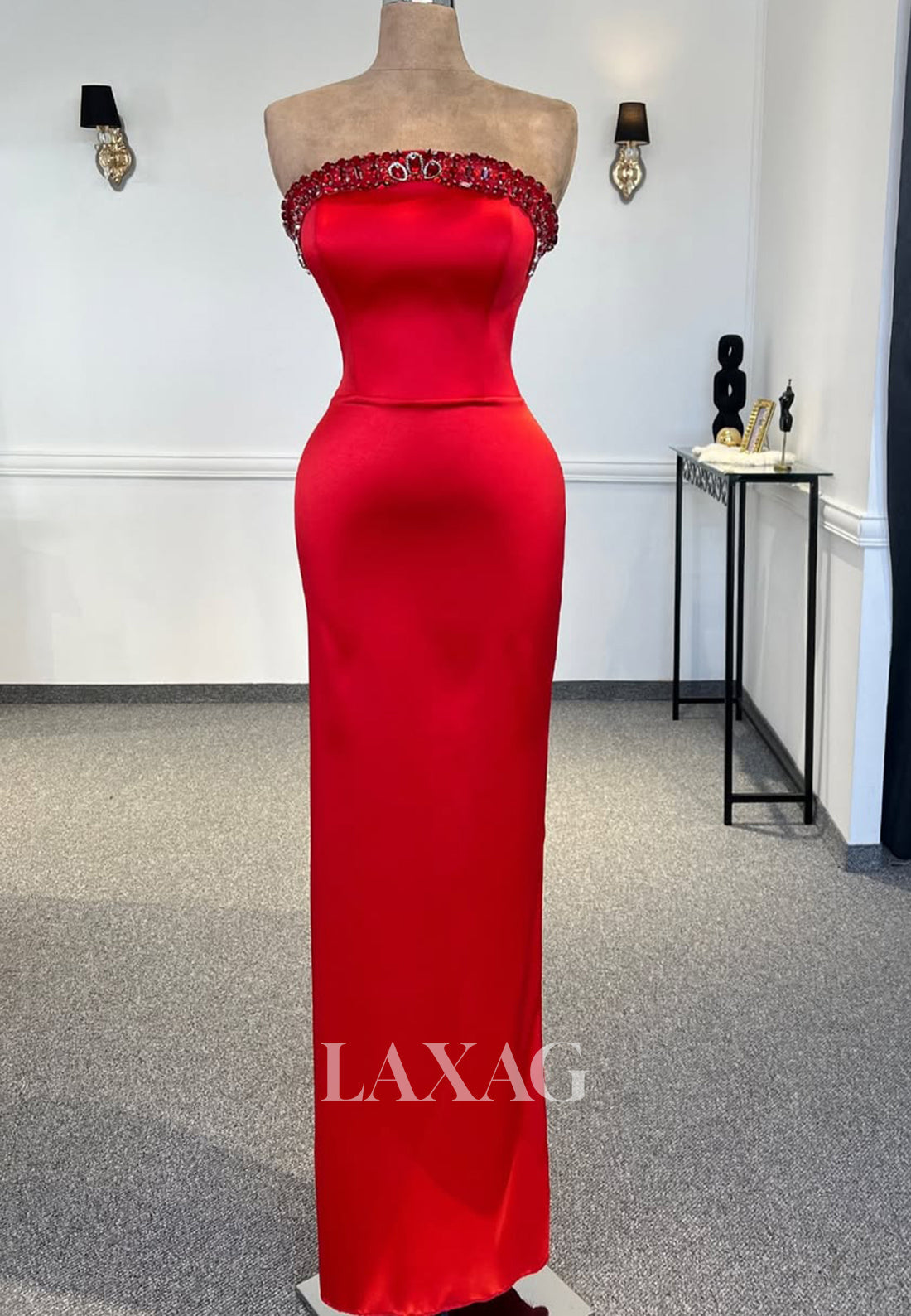 Tube Top Off-Shoulder Sleeveless Evening Gowns Rhinestone Floor-Length Satin Mermaid Prom Dress