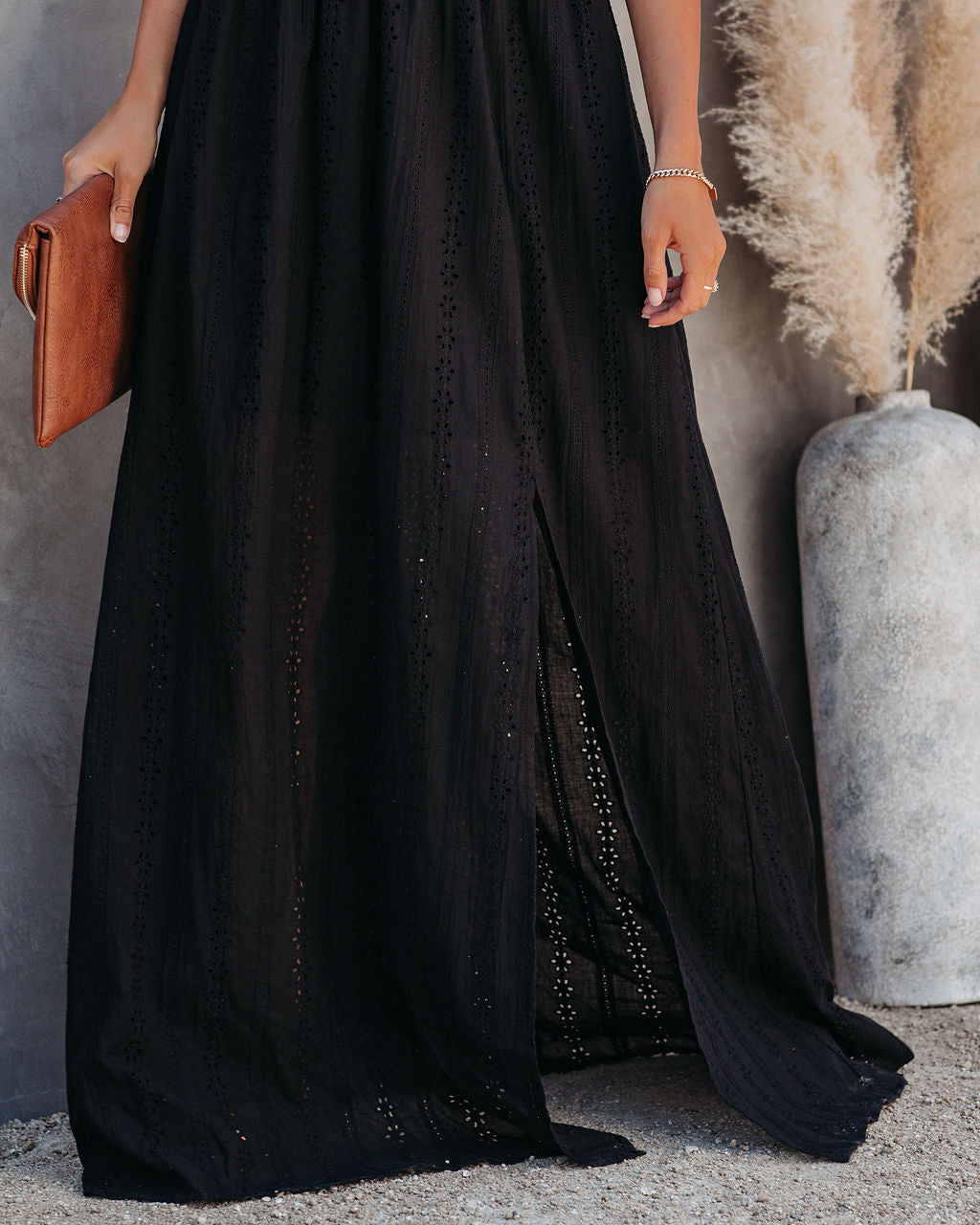Archer Pocketed Lace Eyelet Maxi Dress Black 8