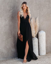 Archer Pocketed Lace Eyelet Maxi Dress Black 3