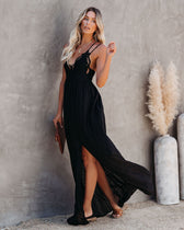 Archer Pocketed Lace Eyelet Maxi Dress Black