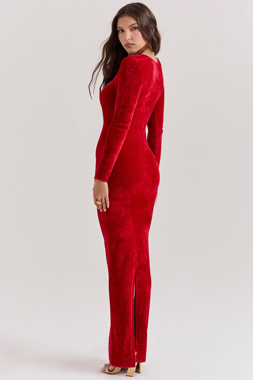 Velvet Sweetheart Neck Long Sleeve Bodycon Maxi Dress 7