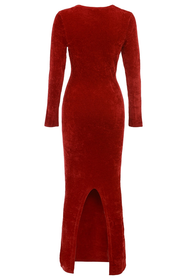 Velvet Sweetheart Neck Long Sleeve Bodycon Maxi Dress 12
