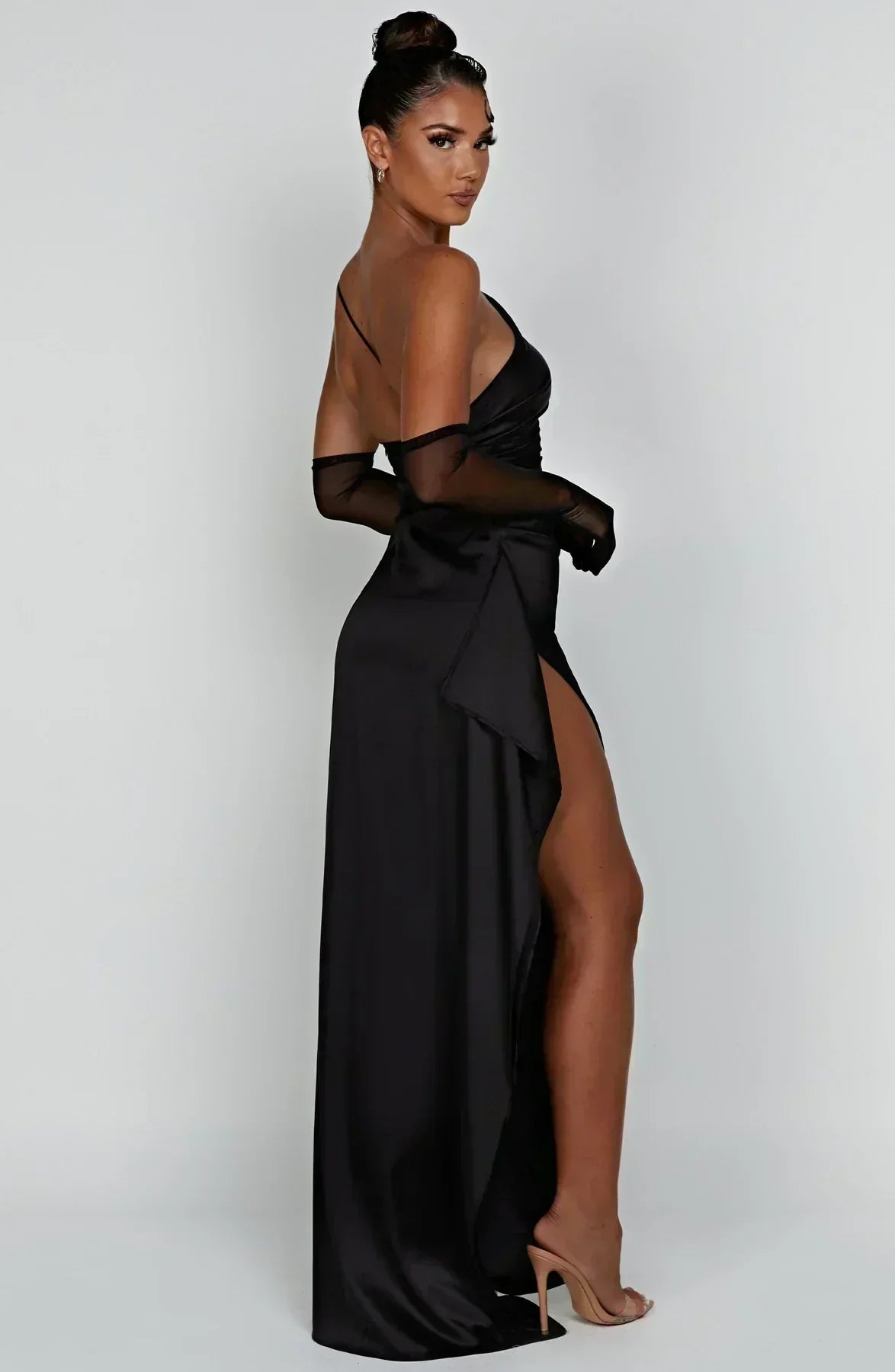 Chiffon One Shoulder Tiered Maxi Dress