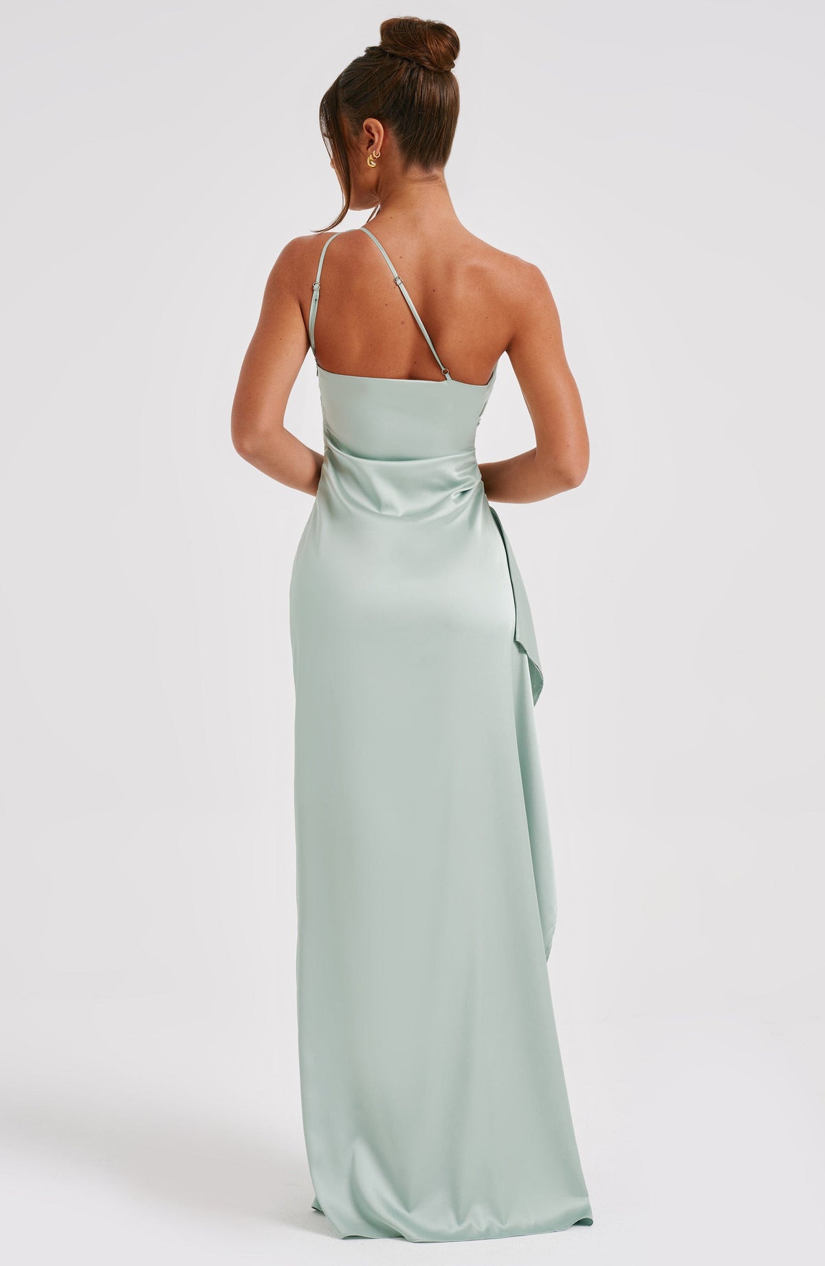 Satin One Shoulder Ruched High Split Maxi Gown 3