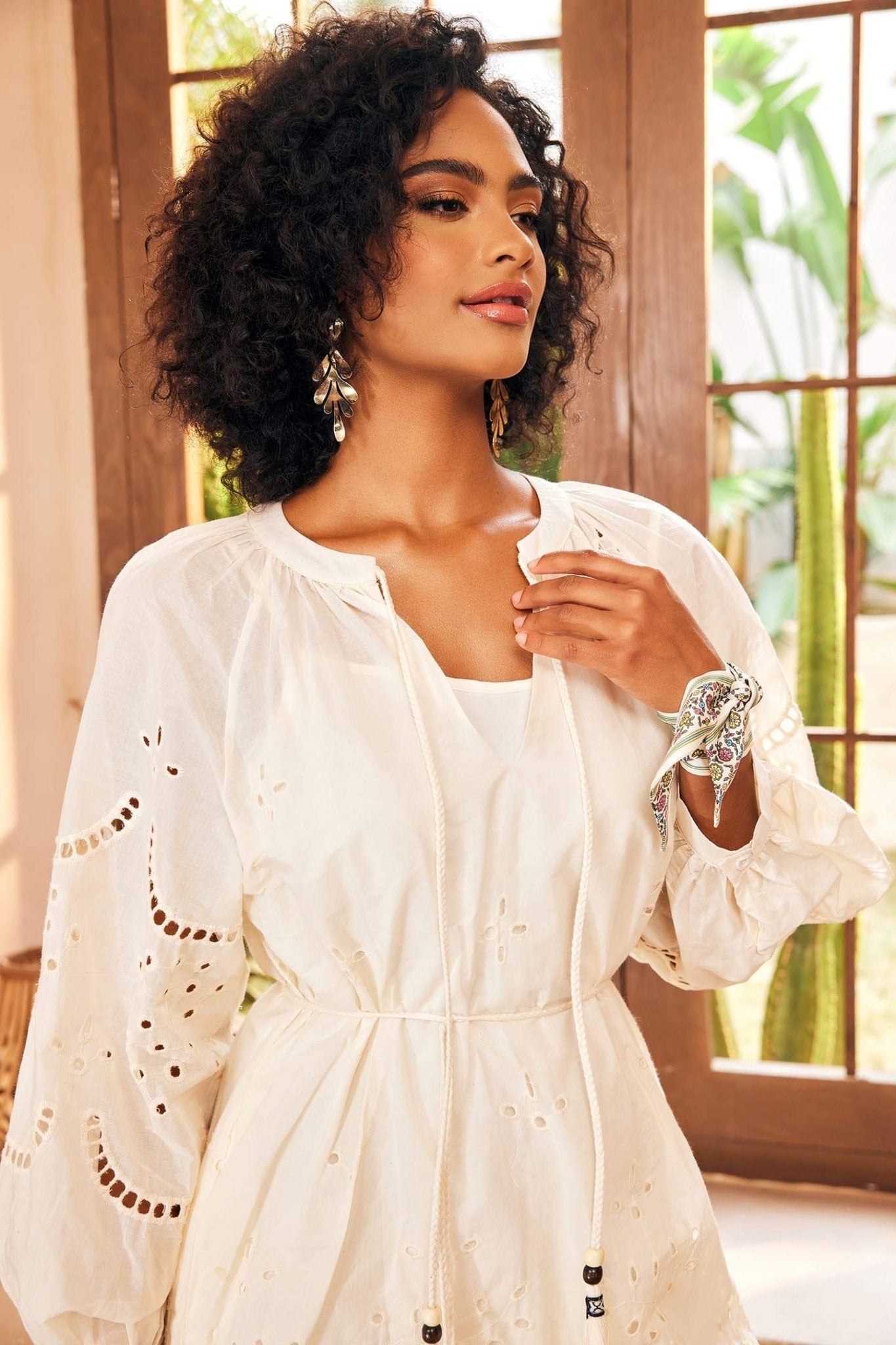 Aesthetic Yasmina Embroidered Midi Dress with Hemstitch Evening Wear Edit