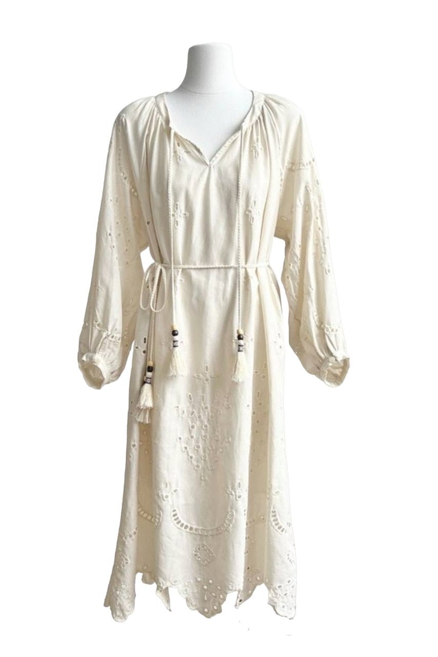 Aesthetic Delfina Embroidered Midi Dress with Hemstitch Statement Occasion Edit