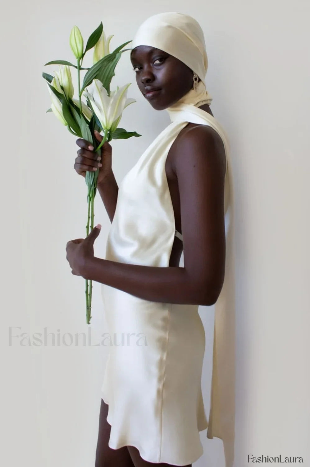 Astrella Neck Wrap Charming Midi A-Line Dress