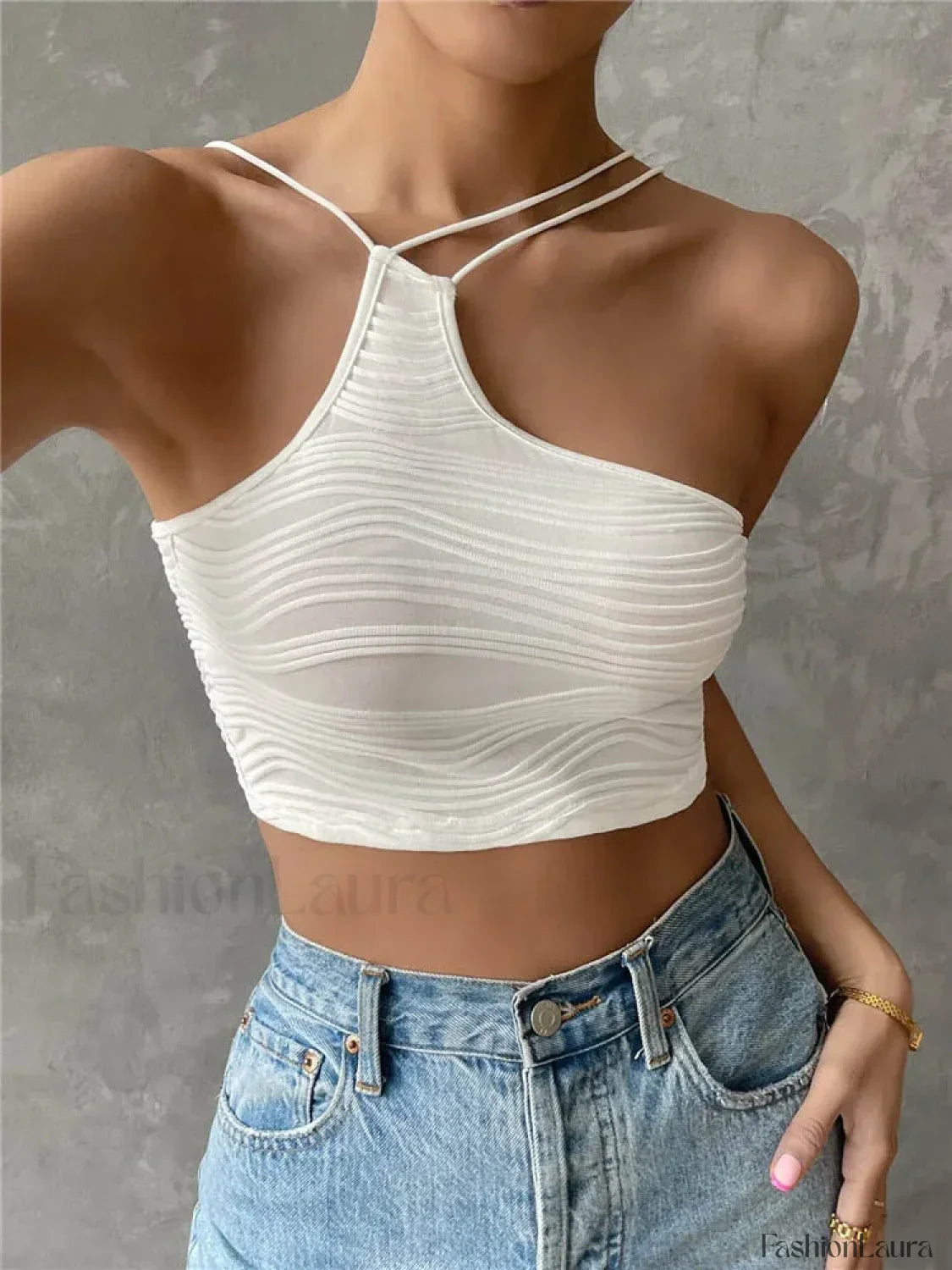 Asymmetric Grunge Neck Crop Top