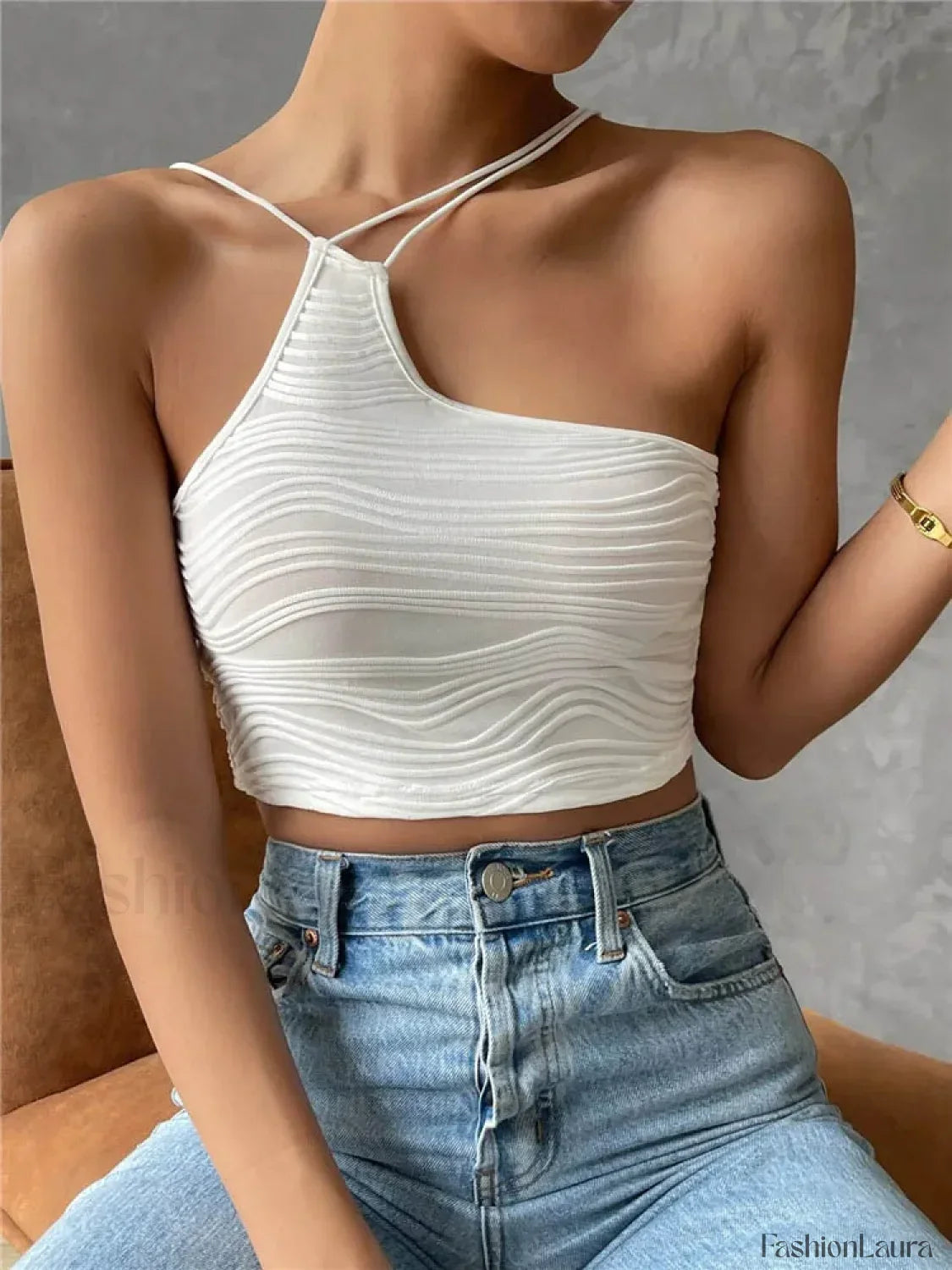 Asymmetric Grunge Neck Crop Top