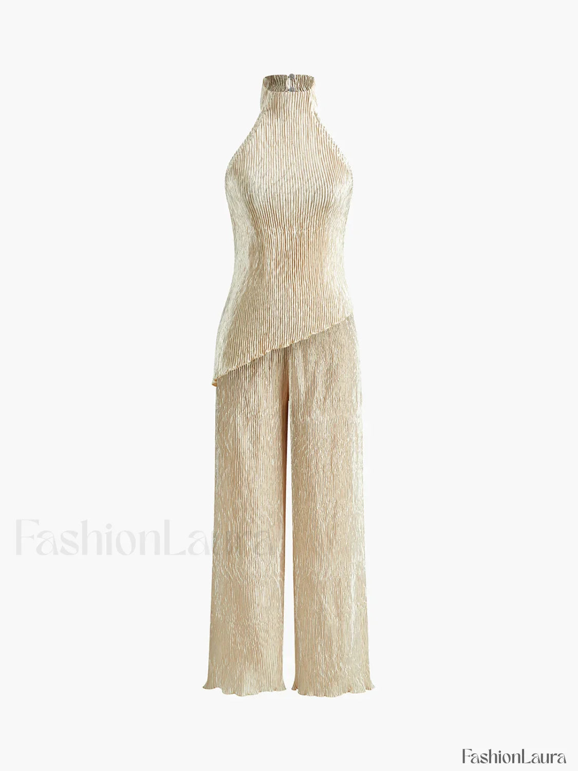 Asymmetric Halter Crop Top With Wide Leg Pants Set