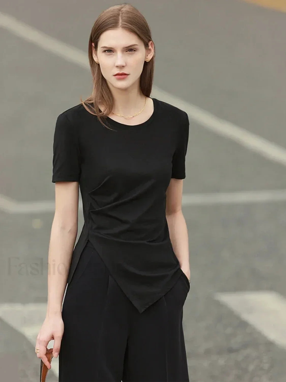 Asymmetric Neck Solid T-Shirt