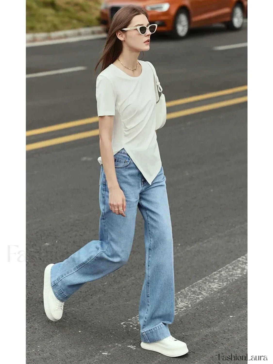 Asymmetric Neck Solid T-Shirt