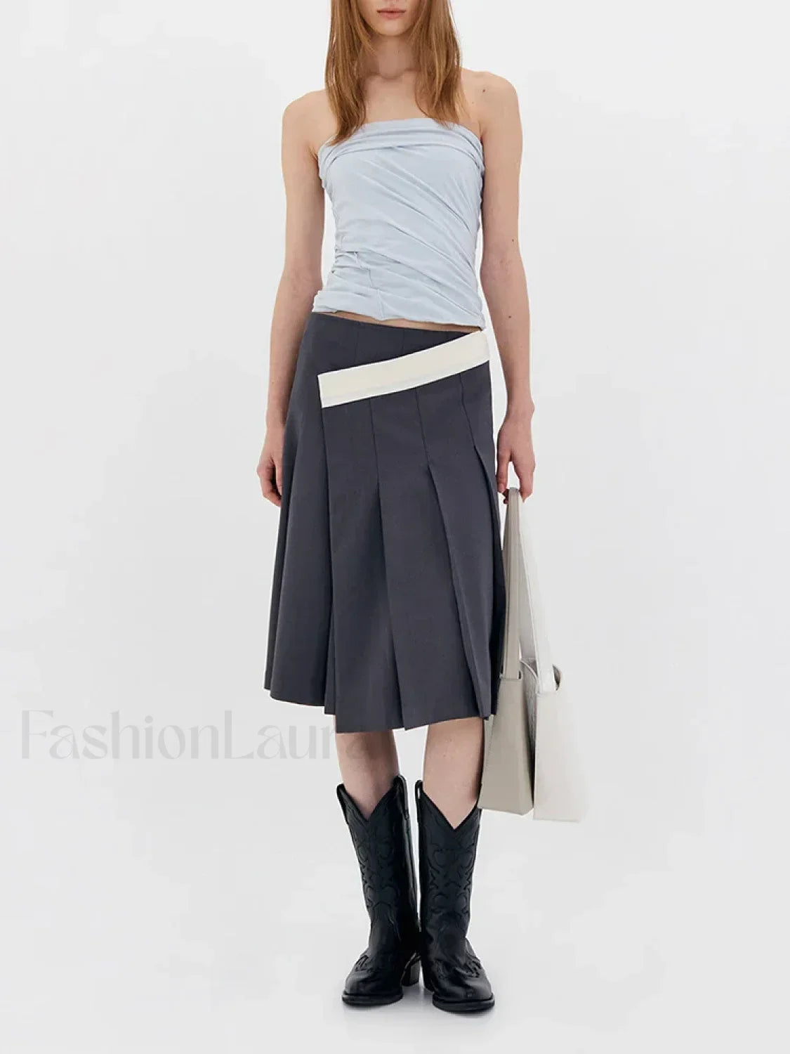 Asymmetric Striped High Waist Skirt