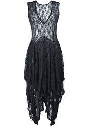Asymmetric Tiered Ruffle Sleeveless Maxi Lace Dress - Black 3