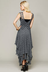 Asymmetric Tiered Ruffle Sleeveless Maxi Lace Dress - Gray 2