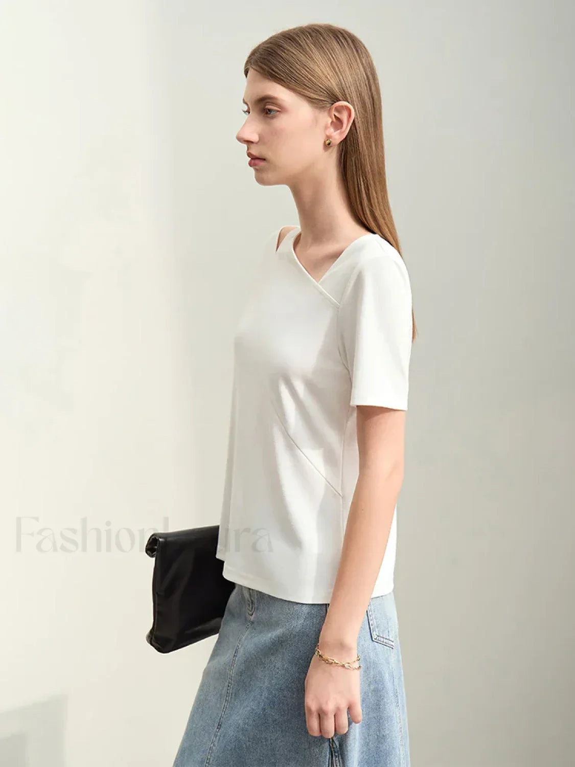 Asymmetric V-Neck Stretch T-Shirt