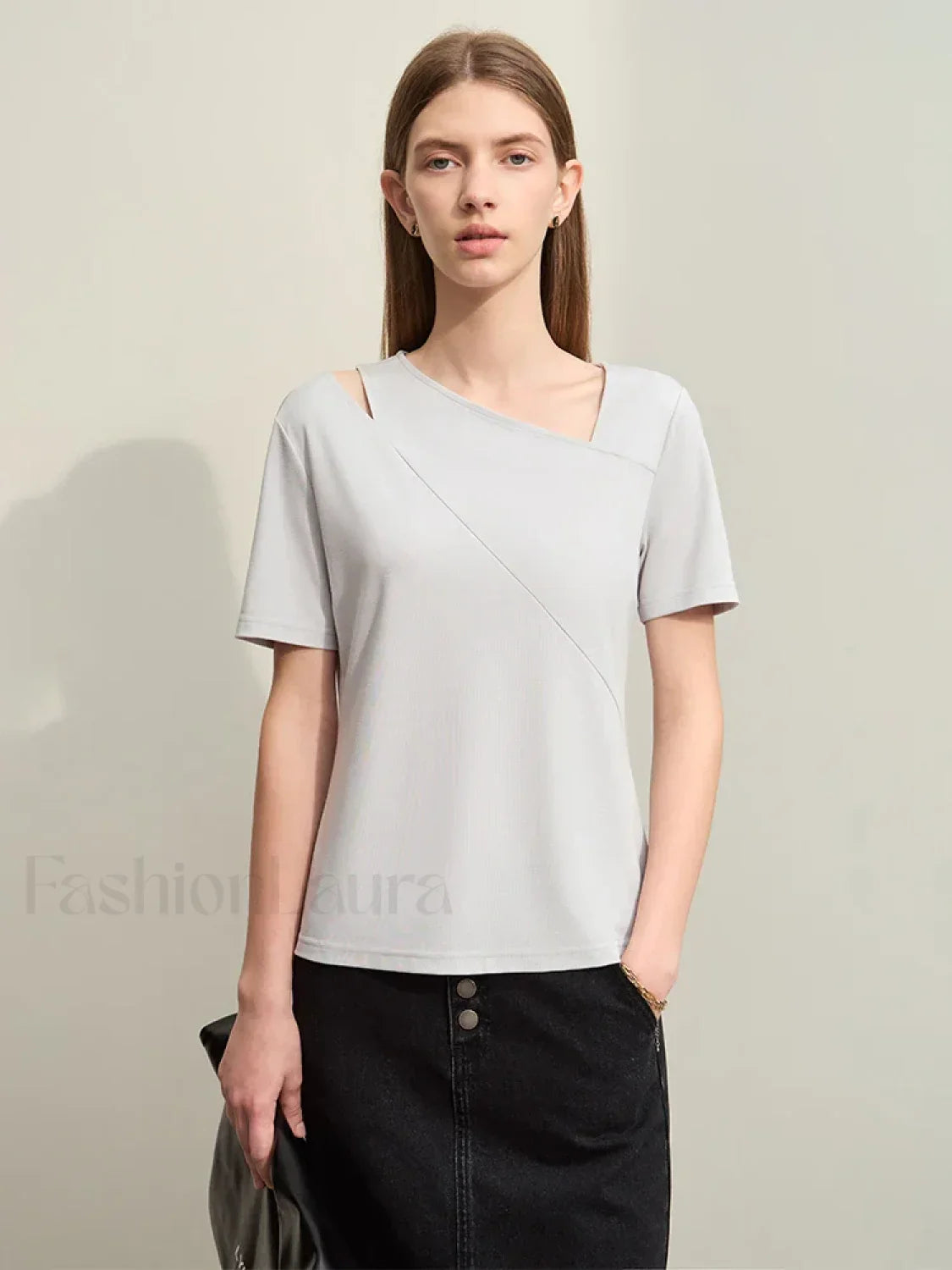 Asymmetric V-Neck Stretch T-Shirt