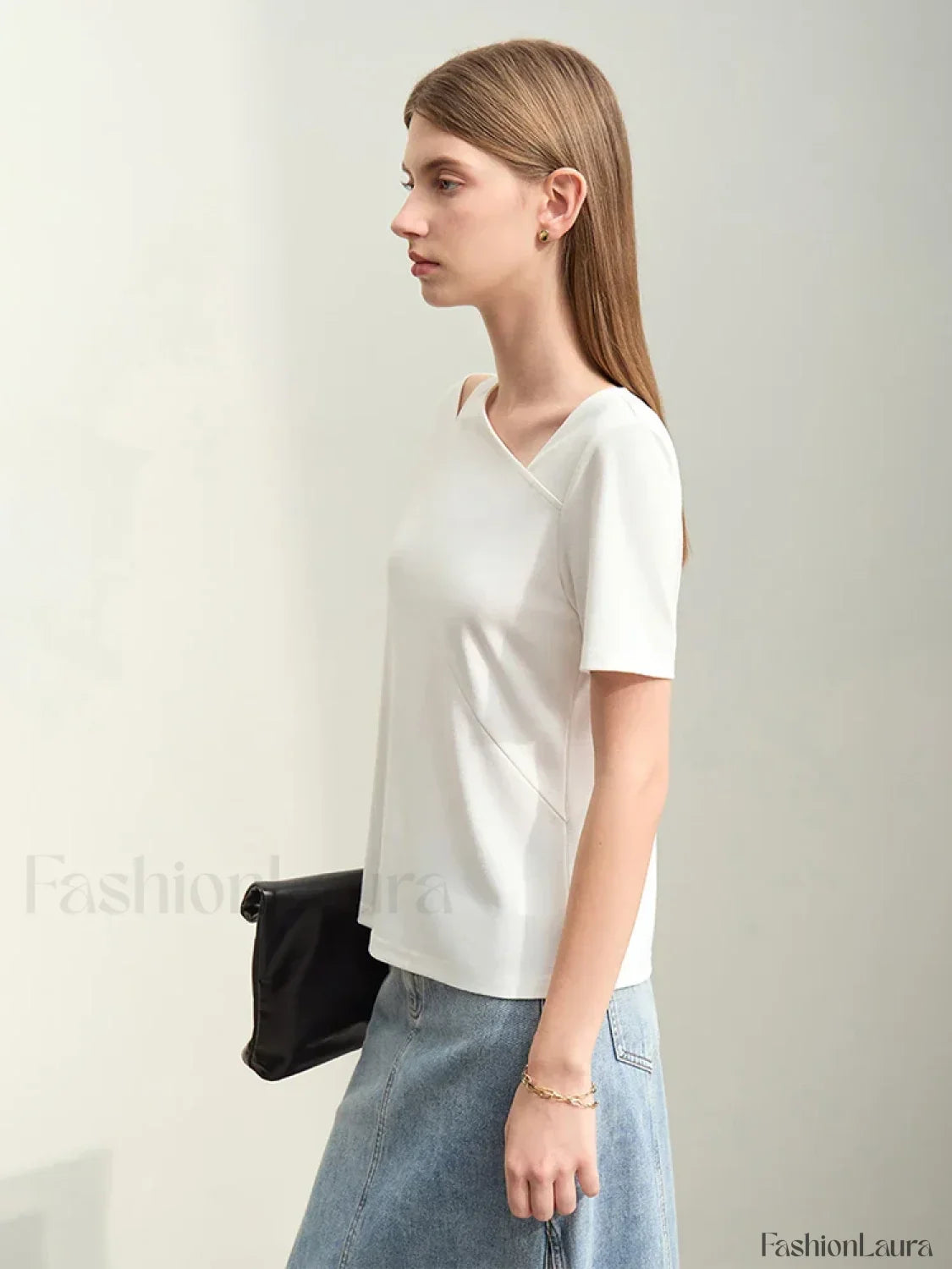 Asymmetric V-Neck Stretch T-Shirt