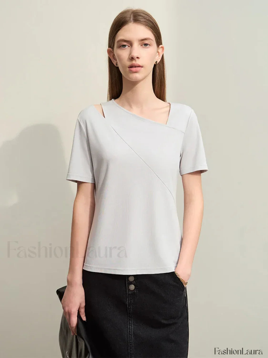 Asymmetric V-Neck Stretch T-Shirt