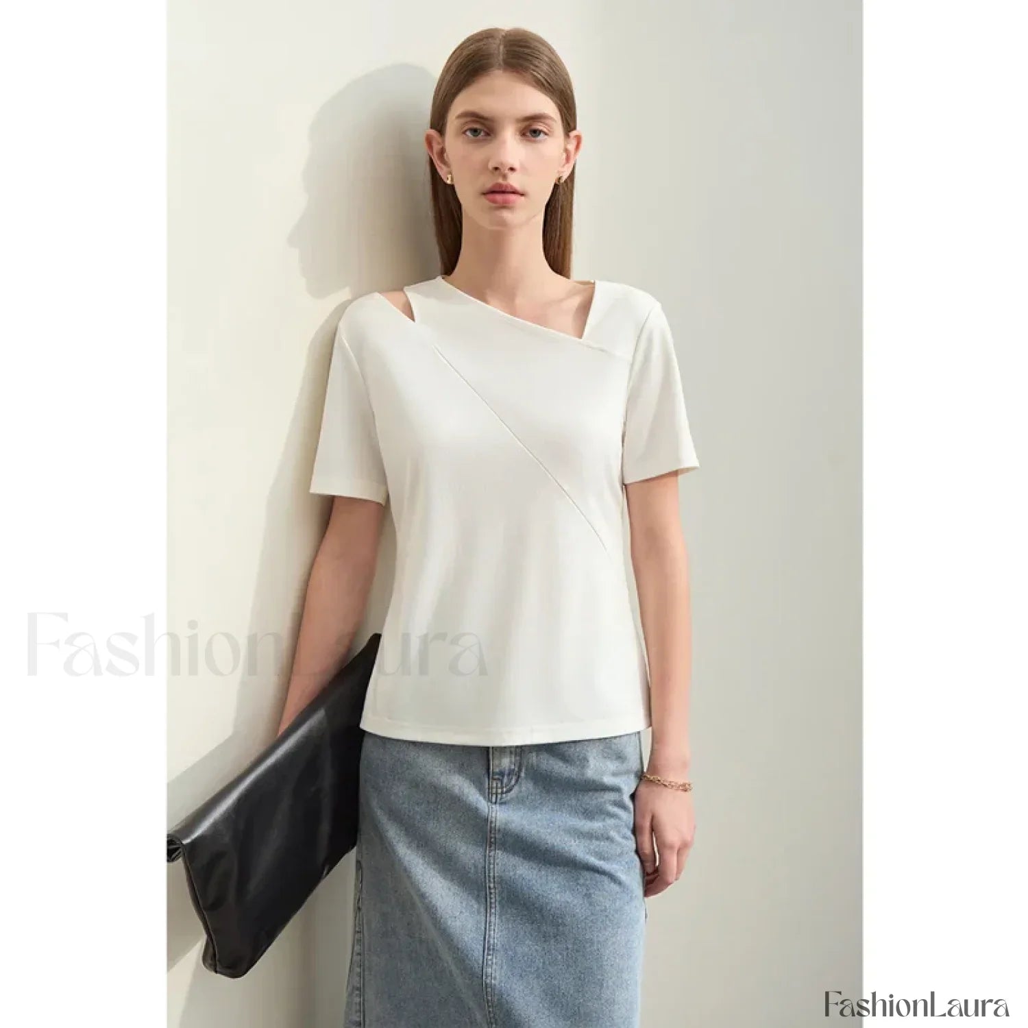 Asymmetric V-Neck Stretch T-Shirt