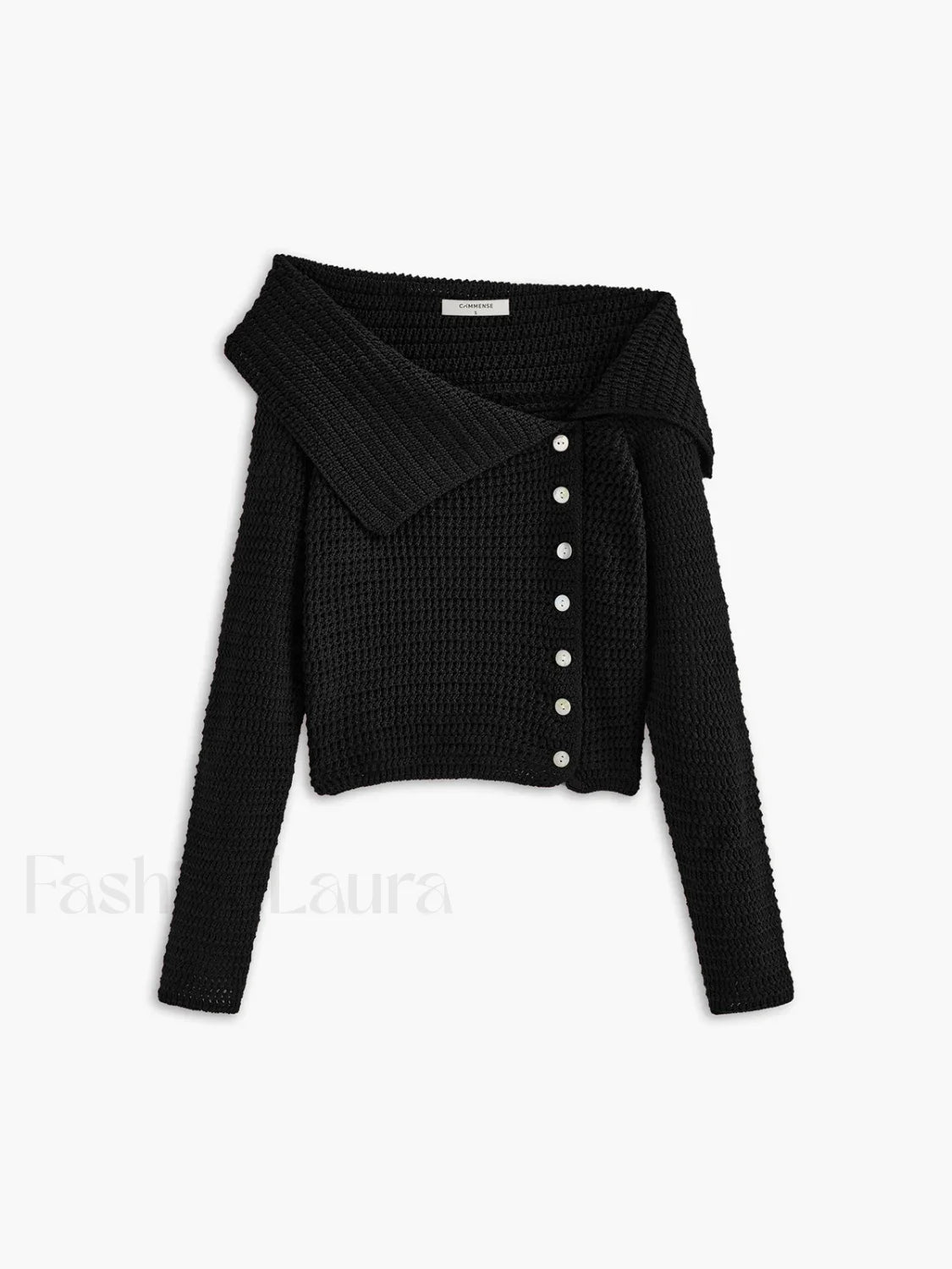 Asymmetrical Breasted Knit Top Black / XS Knit Tops
